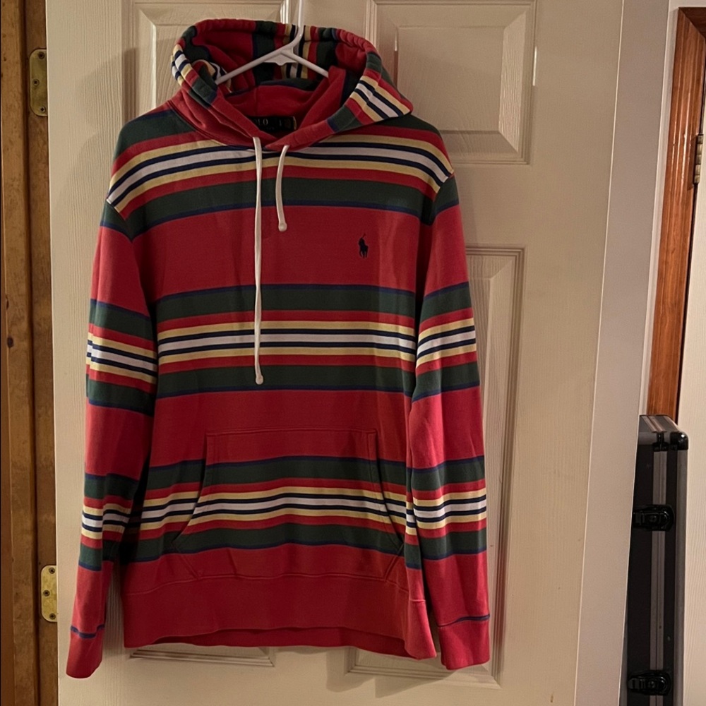 Striped Red/Orange Hoodie by Polo by Ralph Lauren Warm Staple Stylish Lrg
